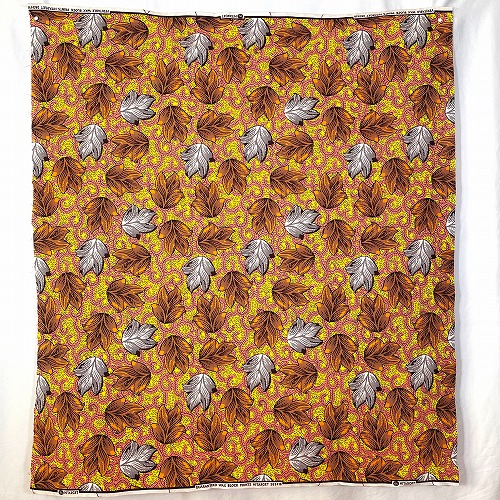 アフリカンプリント生地 0.5m(50cm)単位 AP-12771 黄昏時の落ち葉 黄色 オレンジ　