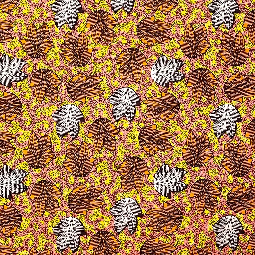 アフリカンプリント生地 0.5m(50cm)単位 AP-12771 黄昏時の落ち葉 黄色 オレンジ　