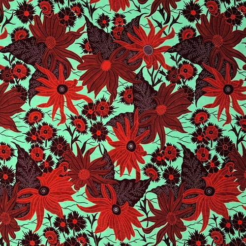 アフリカンプリント 布 生地 50cm単位 AP-13440  赤いガーベラ 薄緑地  アフリカ 布 ブロード カットクロス ハンドメイド パッチワーク エコバッグ 手芸材料 ダンス 舞台 衣装 通園通学に
