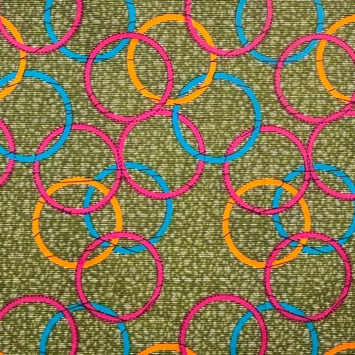 アフリカンプリント 布 生地 50cm単位 AP-13287  変則オリンピア 泡 グリーン地 ピンク ブルー 山吹色  アフリカ 布 ブロード カットクロス ハンドメイド パッチワーク エコバッグ 手芸材料 ダンス 舞台 衣装 通園通学に