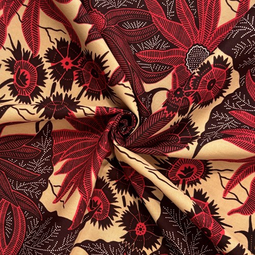 アフリカンプリント 布 生地 50cm単位 AP-13442  赤いガーベラ パウダーオレンジ地  アフリカ 布 ブロード カットクロス ハンドメイド パッチワーク エコバッグ 手芸材料 ダンス 舞台 衣装 通園通学に