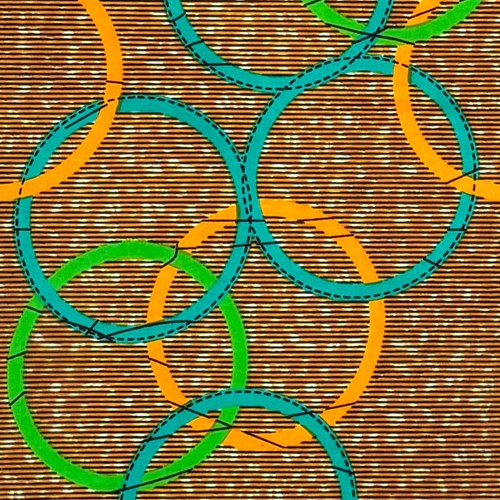 アフリカンプリント 布 生地 50cm単位 AP-13285  変則オリンピア 泡 茶色地 ブルーグリーン キミドリ オレンジ　　  アフリカ 布 ブロード カットクロス ハンドメイド パッチワーク エコバッグ 手芸材料 ダンス 舞台 衣装 通園通学に