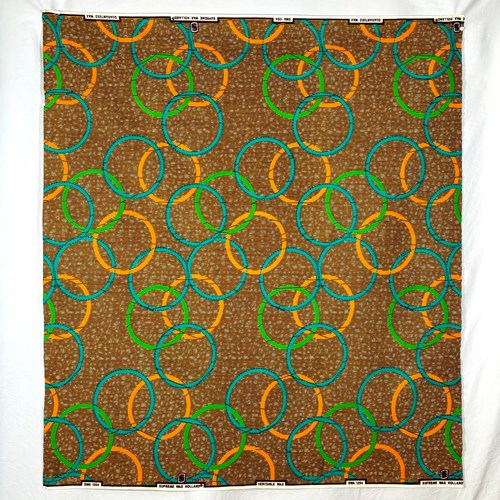 アフリカンプリント 布 生地 50cm単位 AP-13285  変則オリンピア 泡 茶色地 ブルーグリーン キミドリ オレンジ　　  アフリカ 布 ブロード カットクロス ハンドメイド パッチワーク エコバッグ 手芸材料 ダンス 舞台 衣装 通園通学に