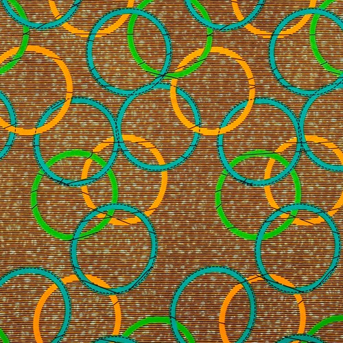 アフリカンプリント 布 生地 50cm単位 AP-13285  変則オリンピア 泡 茶色地 ブルーグリーン キミドリ オレンジ　　  アフリカ 布 ブロード カットクロス ハンドメイド パッチワーク エコバッグ 手芸材料 ダンス 舞台 衣装 通園通学に