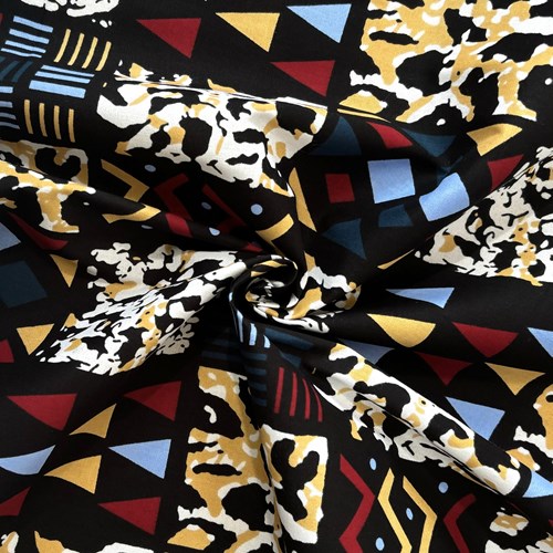 アフリカンプリント 布 生地 50cm単位 AP-13349  カラフル泥染め紋様にヒョウ柄 黒地  アフリカ 布 ブロード カットクロス ハンドメイド パッチワーク エコバッグ 手芸材料 ダンス 舞台 衣装 通園通学に