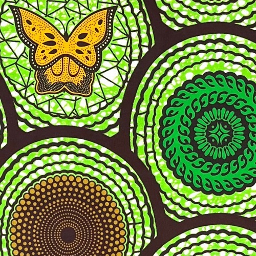 アフリカンプリント生地 50cm単位 AP-13183　蝶々 水紋 波紋　グリーン系	