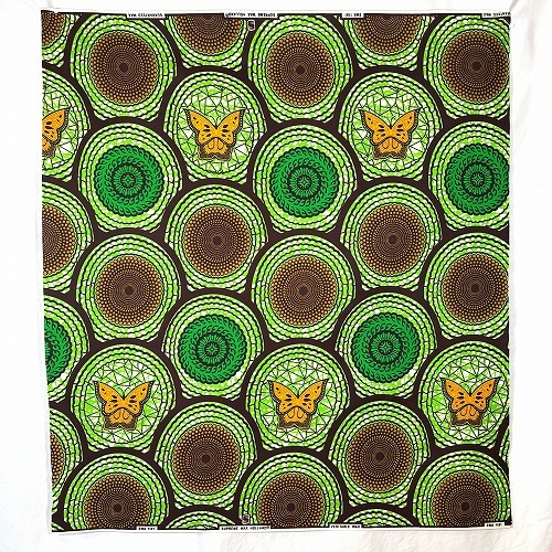 アフリカンプリント生地 50cm単位 AP-13183　蝶々 水紋 波紋　グリーン系	