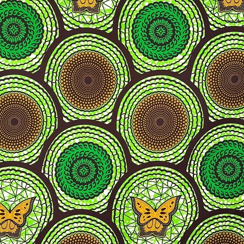 アフリカンプリント生地 50cm単位 AP-13183　蝶々 水紋 波紋　グリーン系	