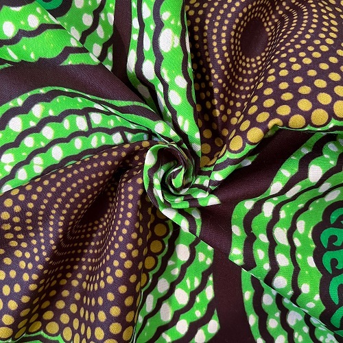 アフリカンプリント生地 50cm単位 AP-13183　蝶々 水紋 波紋　グリーン系	