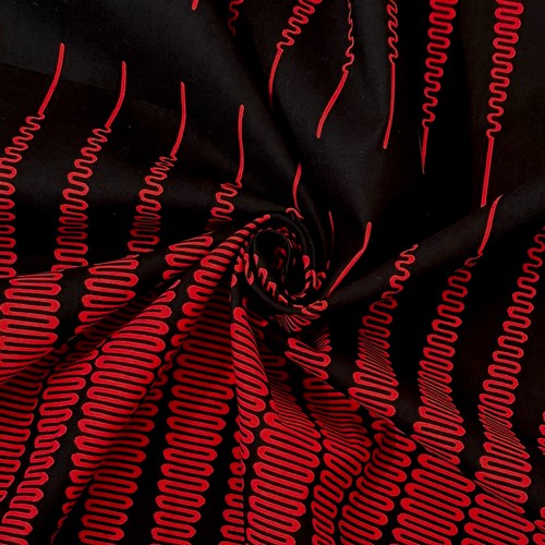 アフリカンプリント 布 生地 50cm単位 AP-13293  エンクルマペン 目の錯覚 黒 赤  アフリカ 布 ブロード カットクロス ハンドメイド パッチワーク エコバッグ 手芸材料 ダンス 舞台 衣装 通園通学に