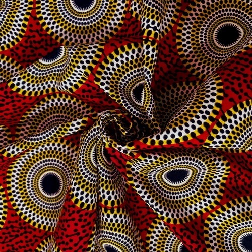 アフリカンプリント 布 生地 50cm単位 AP-13454  小水紋 直径約10センチ 渋めの赤地   アフリカ 布 ブロード カットクロス ハンドメイド パッチワーク エコバッグ 手芸材料 ダンス 舞台 衣装 通園通学に