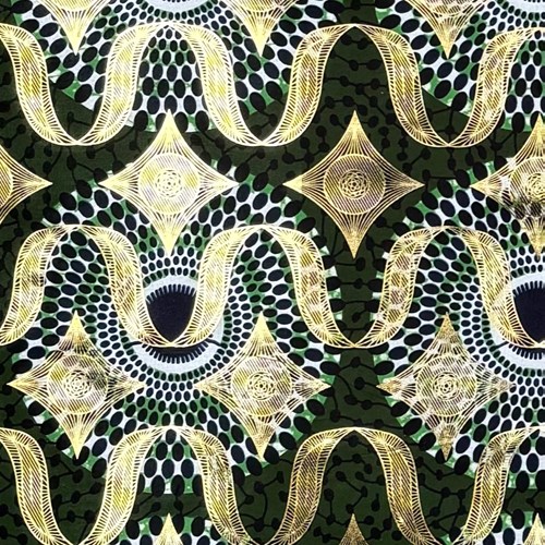 アフリカンプリント 布 生地 50cm単位 AP-1083  金ラメ 水紋 深緑   アフリカ 布 ブロード カットクロス ハンドメイド パッチワーク エコバッグ 手芸材料 ダンス 舞台 衣装 通園通学に