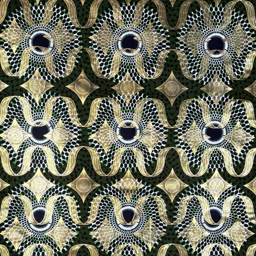 アフリカンプリント 布 生地 50cm単位 AP-1083  金ラメ 水紋 深緑   アフリカ 布 ブロード カットクロス ハンドメイド パッチワーク エコバッグ 手芸材料 ダンス 舞台 衣装 通園通学に