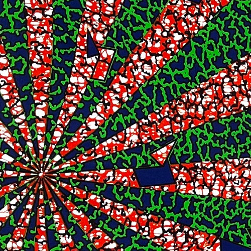 ＜sale＞アフリカンプリント生地 0.5m(50cm)単位 AP12814　閃光の鏡部屋 緑 朱