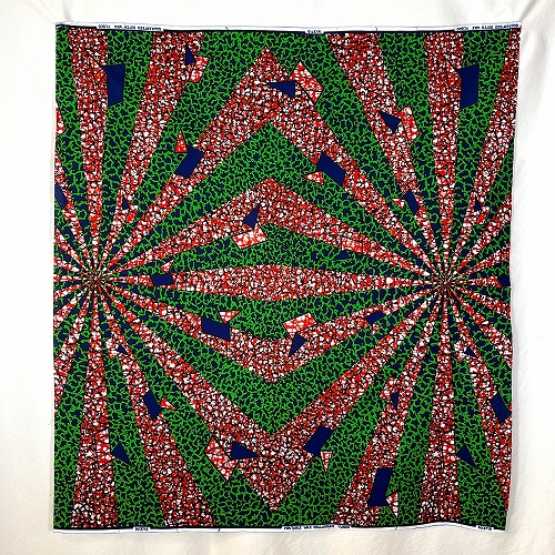 ＜sale＞アフリカンプリント生地 0.5m(50cm)単位 AP12814　閃光の鏡部屋 緑 朱