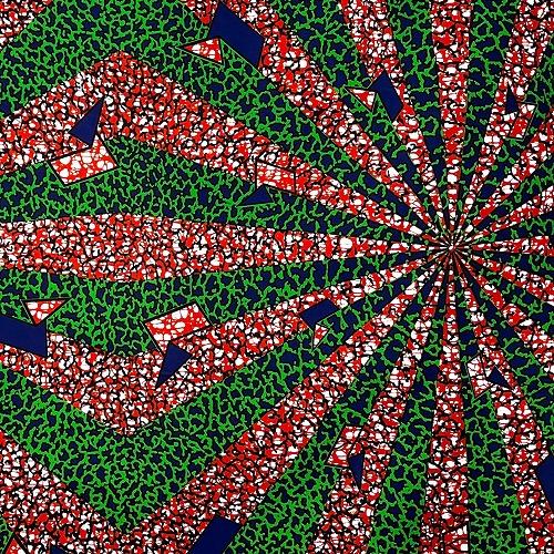 ＜sale＞アフリカンプリント生地 0.5m(50cm)単位 AP12814　閃光の鏡部屋 緑 朱