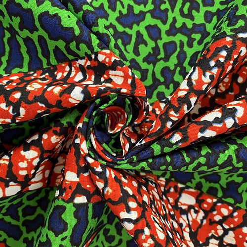 ＜sale＞アフリカンプリント生地 0.5m(50cm)単位 AP12814　閃光の鏡部屋 緑 朱