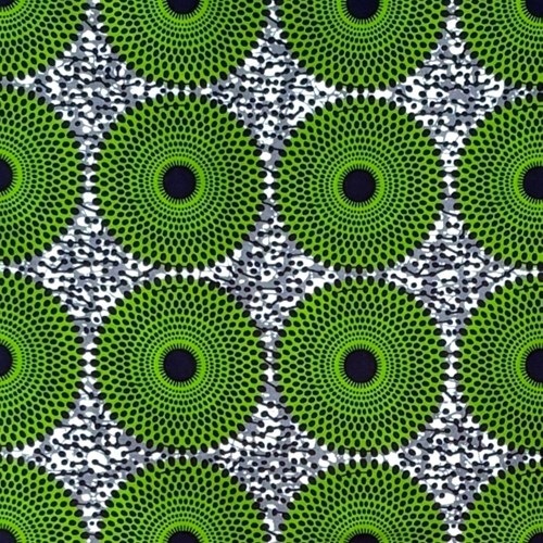 アフリカンプリント 布 生地 50cm単位 AP-13554  小水紋 直径約10センチ グリーン グレー地   アフリカ 布 ブロード カットクロス ハンドメイド パッチワーク エコバッグ 手芸材料 ダンス 舞台 衣装 通園通学に 