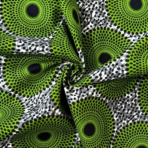 アフリカンプリント 布 生地 50cm単位 AP-13554  小水紋 直径約10センチ グリーン グレー地   アフリカ 布 ブロード カットクロス ハンドメイド パッチワーク エコバッグ 手芸材料 ダンス 舞台 衣装 通園通学に 