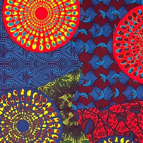 アフリカンプリント生地 50cm単位 AP-13107　水紋 小ブーケ 細密紋様 秋色マルチカラー