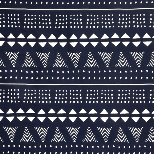 アフリカンプリント 布 生地 50cm単位 AP-13825　泥染め文様 トライブ系 三角 四角 白濃紺　アフリカ 布 ブロード カットクロス ハンドメイド パッチワーク エコバッグ 手芸材料 ダンス 舞台 衣装 通園通学に