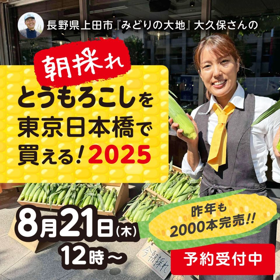 受付終了【2025 8.21（木）現地引取】トレタテ大作戦とうもろこし《30本以上購入の方のみ当日配達可能!!（東京都中央区在住の方限定）》