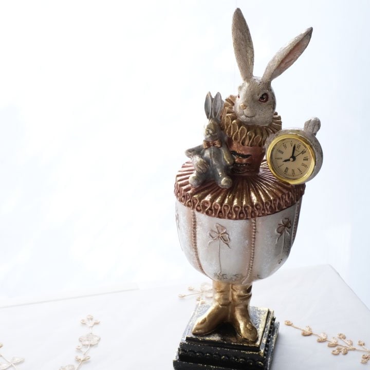 バロックラビットクロック小物入れ オブジェ アンティーク調 うさぎウサギ ギフト バロックラビットクロック小物入れ | リビング,インテリア雑貨