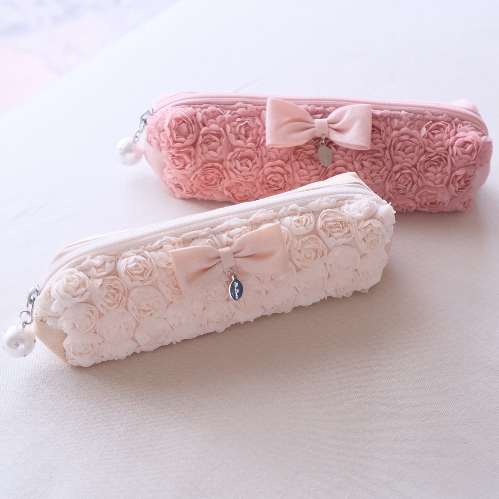 パステルピンク　くすみブルー　薔薇のペンケース　2個セットポーチ　トールペイント パステルピンクくすみブルー薔薇のペンケース2個セットポーチ