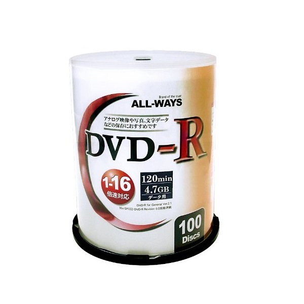 ALL-WAYS DVD-R 4.7GB 1-16��®�б� 100�� �ǡ���/���ʥ��������Υѥ�����Ǥε�Ͽ��/�磻�ɰ�����ǽ ALDR47-16X100PW[����̵��(�����ϰ�����)]