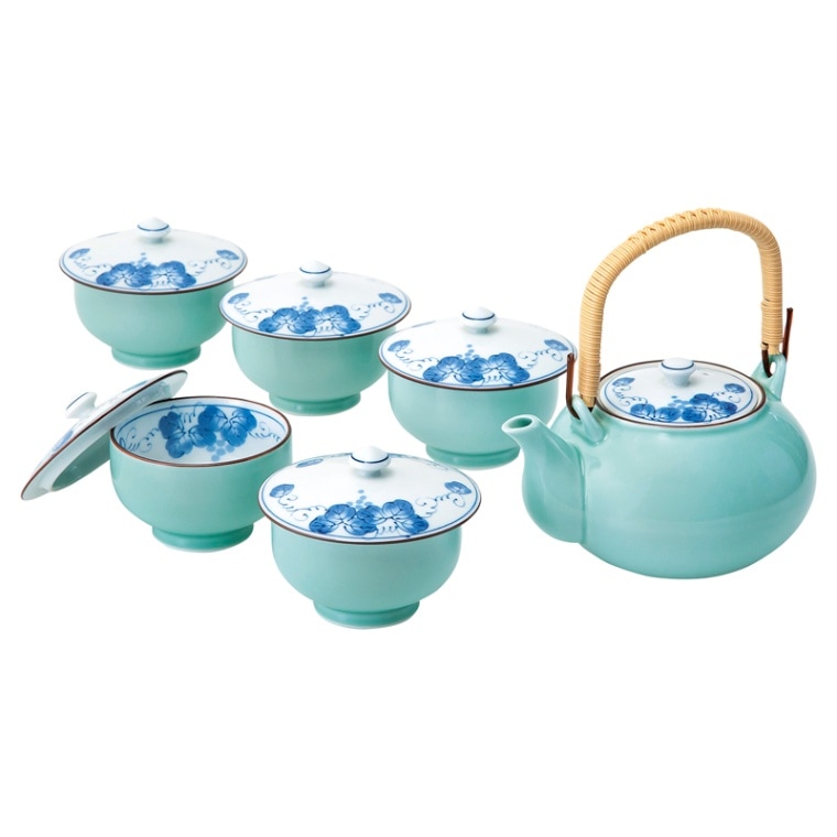 有田焼 掛分ぶどう M蓋付茶器揃