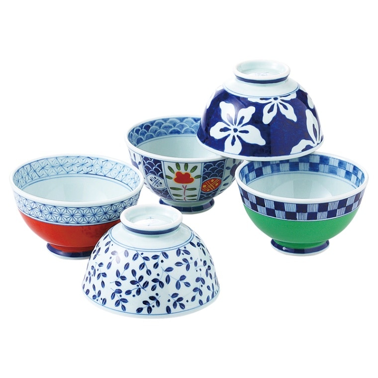 有田焼 染錦絵変り 軽量飯碗揃