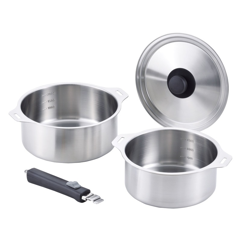 IH対応ふきこぼれにくい両手鍋&片手鍋（目皿付） EM-011a 燕三 IH対応ふきこぼれにくい片手鍋16cm＆両手鍋23cm（目皿付