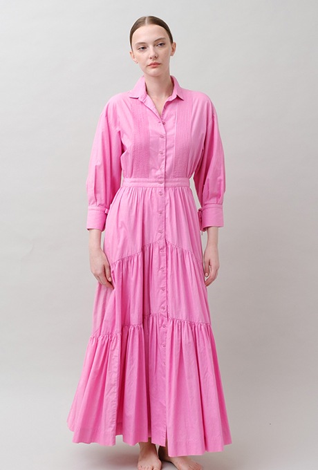 Cotton Poplin Gather Tiered Long Dress | All Items | Velnica