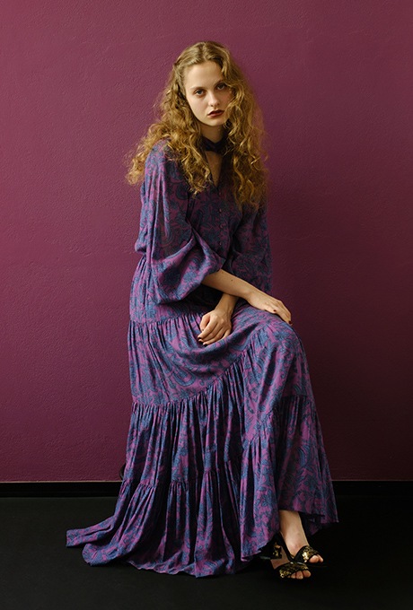 【試着のみ美品】velnicaボタニカル柄ワンピース Botanical Print Cotton Rayon Bow Long Dress | New Items | Velnica