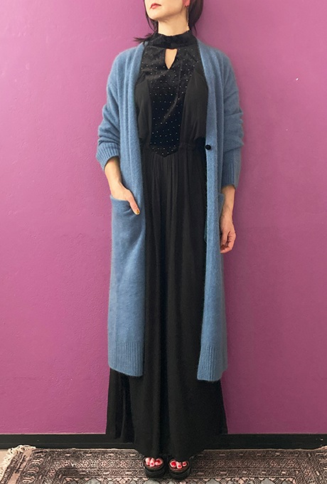 Wool Long Knit Gown Velvet Button | All Items | Velnica Online Store