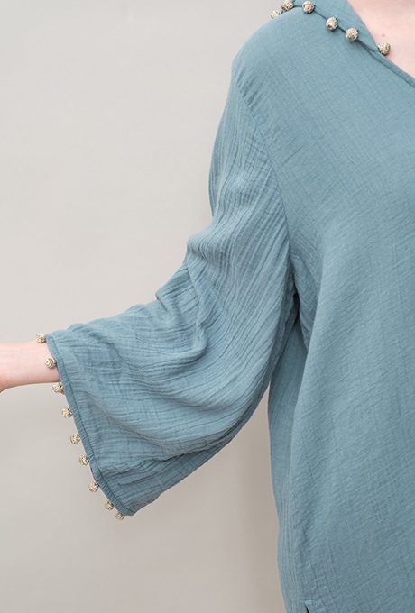 Foodie Cotton Double Gauze Tassel Antique Blue