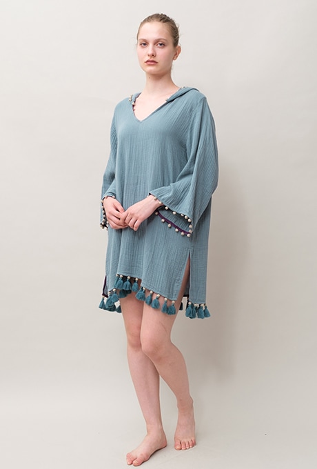 Foodie Cotton Double Gauze Tassel Antique Blue