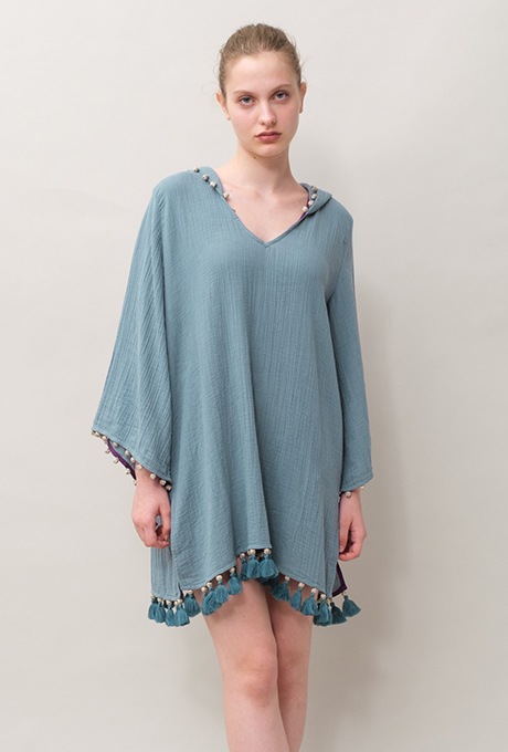 Foodie Cotton Double Gauze Tassel Antique Blue