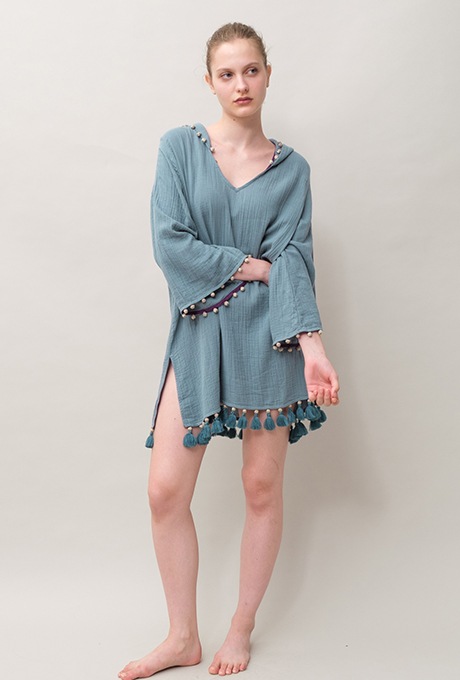 Foodie Cotton Double Gauze Tassel Antique Blue