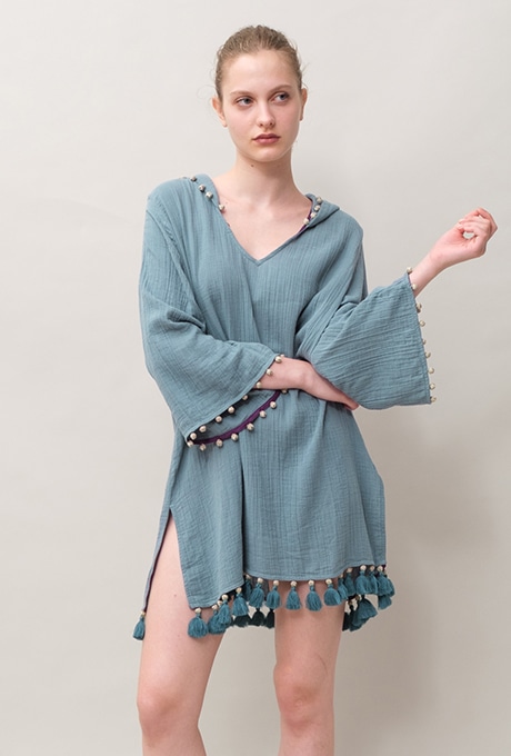 Foodie Cotton Double Gauze Tassel Antique Blue