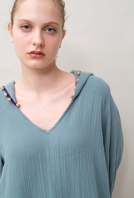 Foodie Cotton Double Gauze Tassel Antique Blue