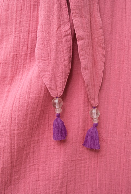 Bathrobe Cotton Double Gauze Glass Beads Tassel Rose Pink