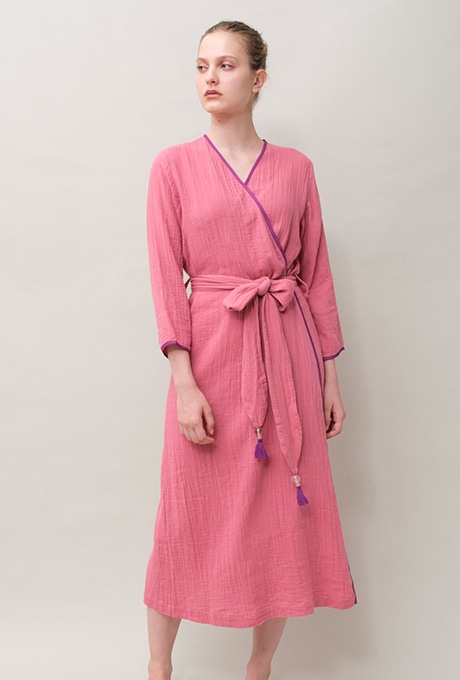 Bathrobe Cotton Double Gauze Glass Beads Tassel Rose Pink