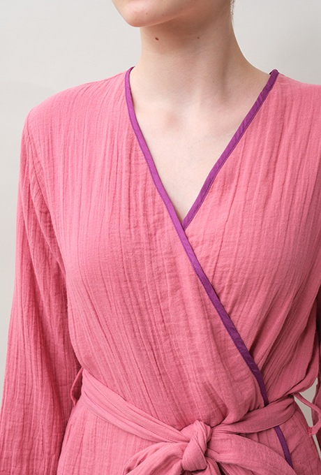 Bathrobe Cotton Double Gauze Glass Beads Tassel Rose Pink