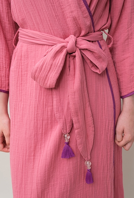 Bathrobe Cotton Double Gauze Glass Beads Tassel Rose Pink