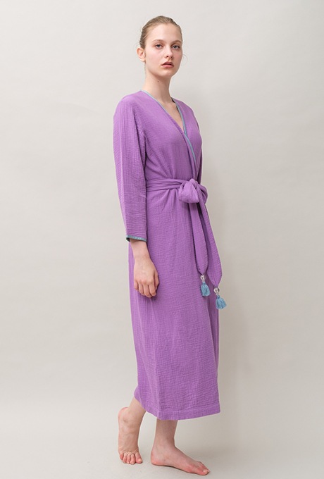Bathrobe Cotton Double Gauze Glass Beads Tassel Purple