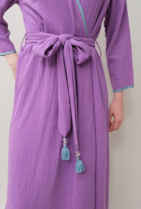 Bathrobe Cotton Double Gauze Glass Beads Tassel Purple