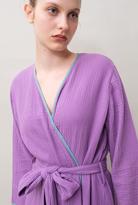 Bathrobe Cotton Double Gauze Glass Beads Tassel Purple