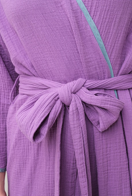 Bathrobe Cotton Double Gauze Glass Beads Tassel Purple