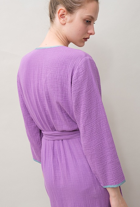 Bathrobe Cotton Double Gauze Glass Beads Tassel Purple